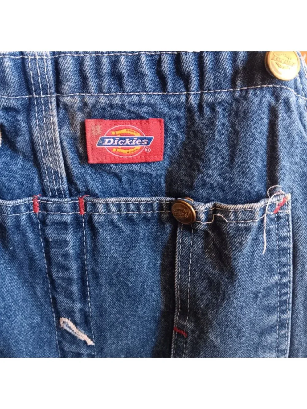 40x30 Vintage Dickies Blue Denim Overalls Workwear Carpenter Distressed Shred